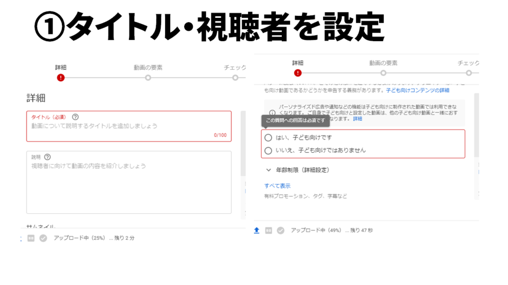 Youtube studioの詳細ページの設定